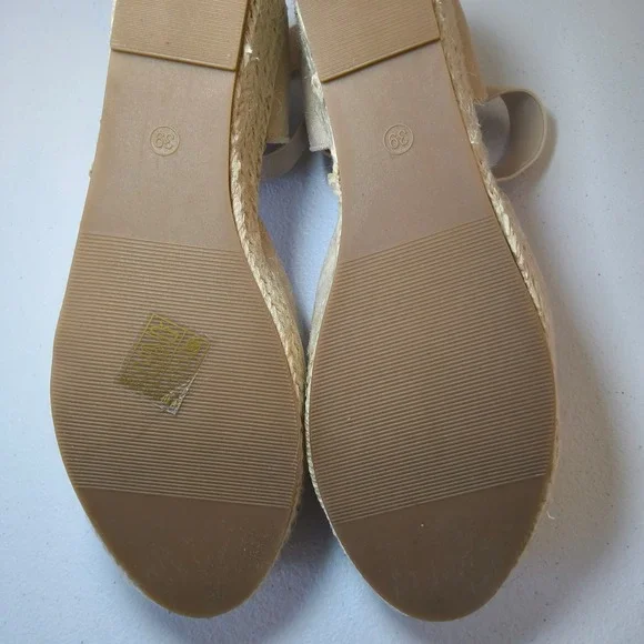 Womens Espadrille Wedge Flats Beige Ankle Strap Round Toe Casual Shoes Size 39 - Picture 5 of 5